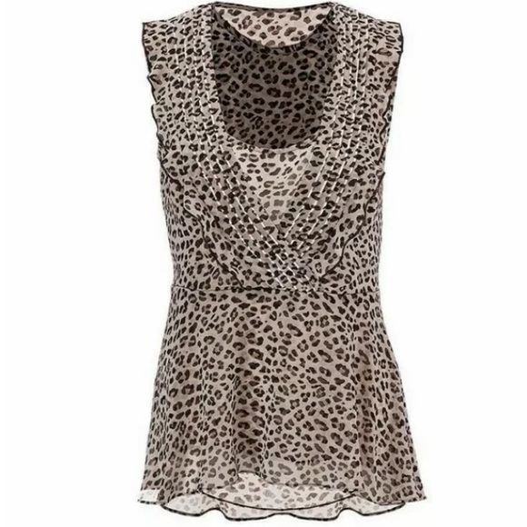 CAbi Cheetah Print Top Sheer Animal Print Chiffon Layered Flutter Tank #3612 - Picture 2 of 9